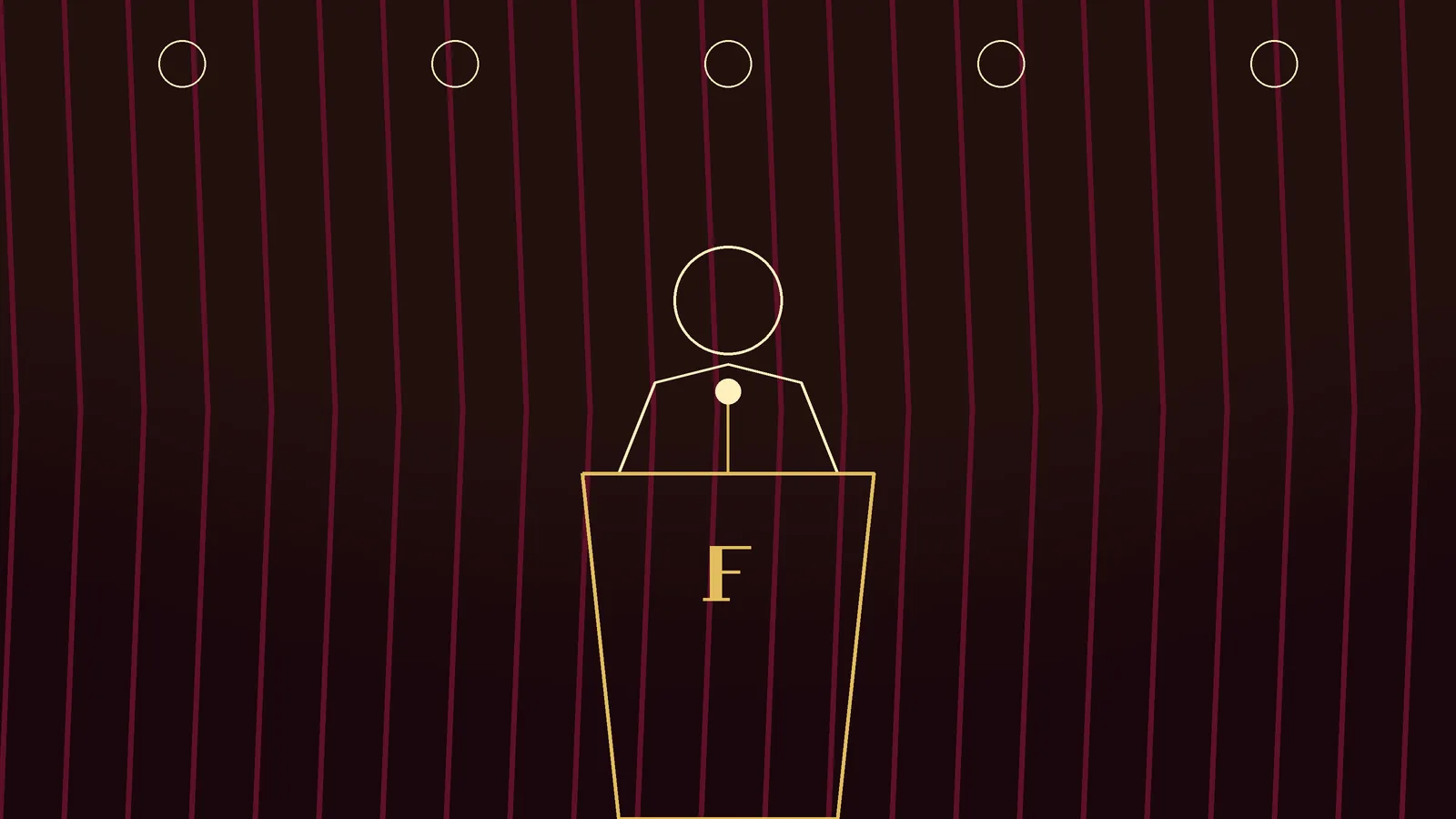 FlowCapacitor at a podium with a gold microphone, before a burgundy curtain