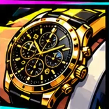 A gold chronograph watch with a black face